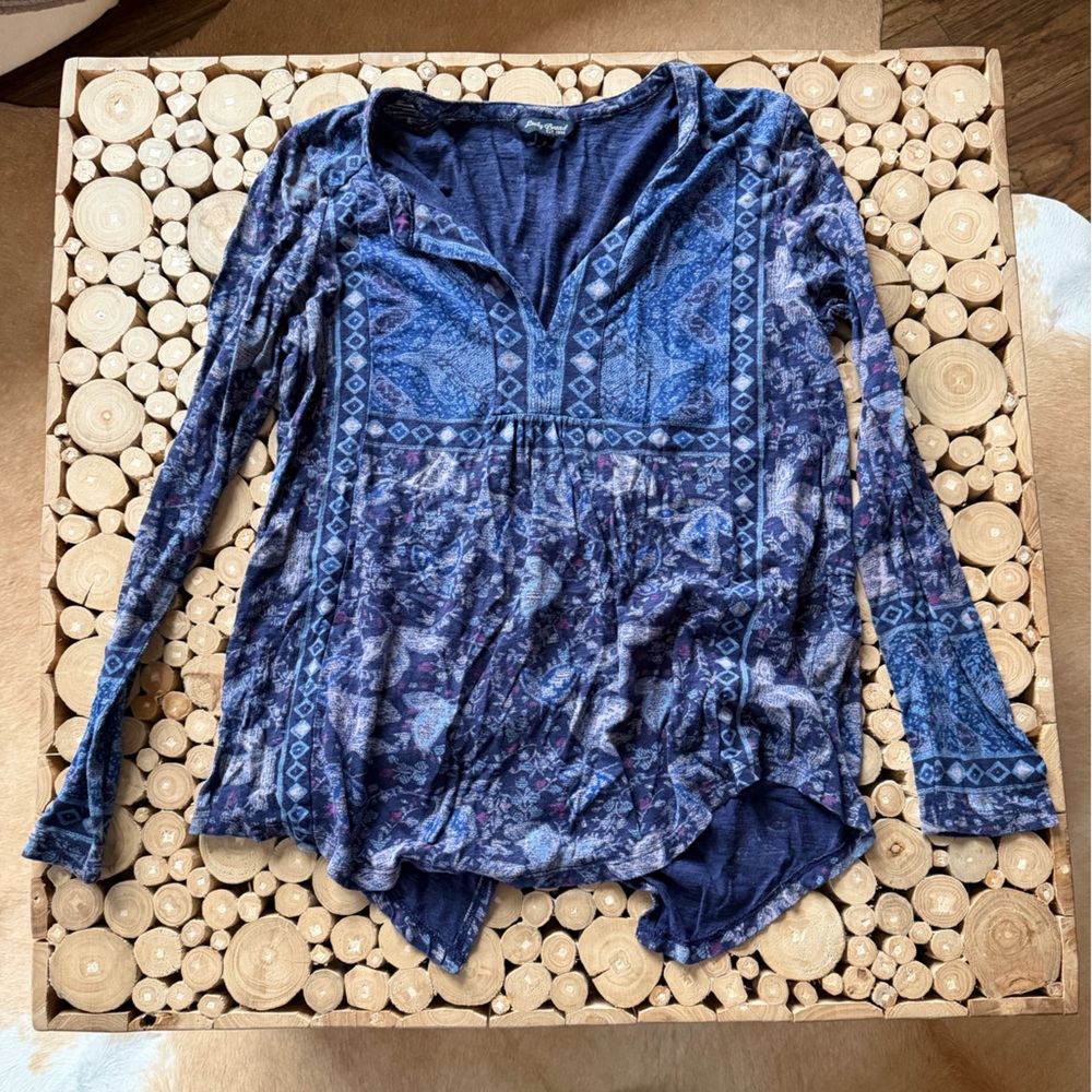 Lucky Brand Blue Printed Long Sleeve Top